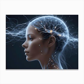 A 3d Rendering Of A Woman S Head With A Stylized, Glowing Brain Canvas Print