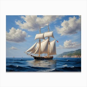 Sailing ship on the sea, oil painting 1 Canvas Print