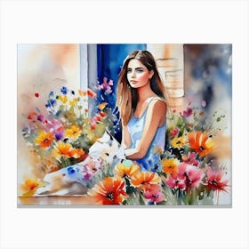 Girl Among Flowers 16 Canvas Print