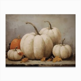White And Orange Pumpkins, Oil Painting 3 Canvas Print