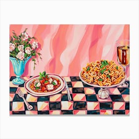 Mediterranean Food Selection Pink Checkerboard 5 Canvas Print