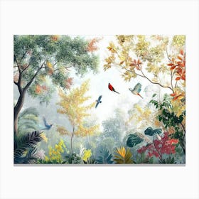 Birds In the Forest. 3d Forest Birds Leaves Trees Canvas Print