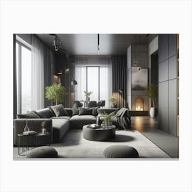 Contemporary living room interior design in black white and grey 1 Canvas Print