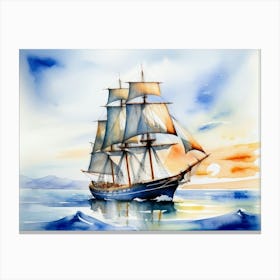 Sailing ship on the sea, watercolor painting 11 Canvas Print