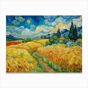 Van Gogh A Golden Wheatfield Blending Into A Vivid Canvas Print