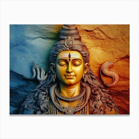 Lord Shiva With Colorful Background Golden Red Orange God Shiv Bholenath Mahadev Poster Design Canvas Print