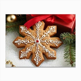 Gingerbread Snowflake Delicate Gold Traces Highlighting Its Edges Suspended Up High Against A Vibr Lienzo