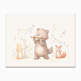 Teddy Bear Playing Flute Kids and Nursery Canvas Print