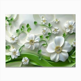 3d Floral Background with Green Flowers 1 Canvas Print