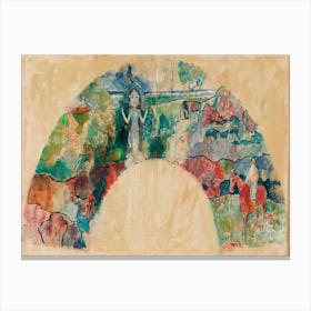Design For A Fan Featuring A Landscape And A Statue Of The Goddess Hina, Paul Gauguin Canvas Print