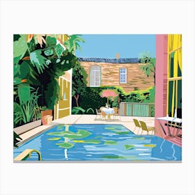Summer London Patio, Outdoors With Pool, Hockney Style Canvas Print