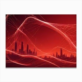 Abstract Image Of A City Skyline With Glowing, Red Lines, Resembling A Digital Network Or A Futuristic Cityscape 1 Canvas Print