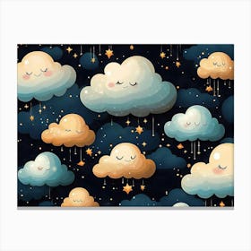 Seamless Cartoon Clouds Pattern Textured Canvas Print