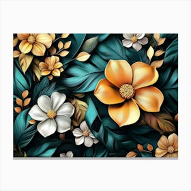 Art With Colorful Flowers And Leaves 3 Canvas Print