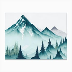 Mountain And Forest In Minimalist Watercolor Horizontal Composition 31 Canvas Print