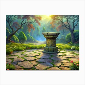 Stone Pillar In A Fantasy Forest Canvas Print