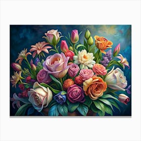 Colorful Bouquet Of Roses And Flowers Canvas Print