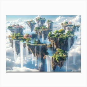 3d Rendered Art Depicting Surreal Landscape with Floating Islands Waterfalls and Otherworldly Flora Canvas Print