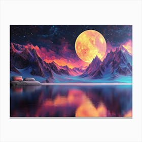 3d Modern Night Landscape Colorful Mountains 1 Canvas Print