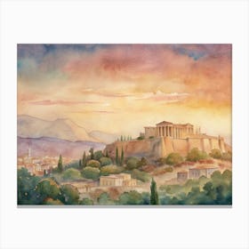 Athens At Sunset Canvas Print