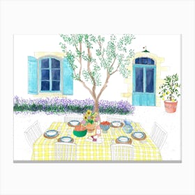 Lunch In The French Provence Blue & Yellow Canvas Print
