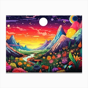 Landscape With Flowers And Planets Canvas Print