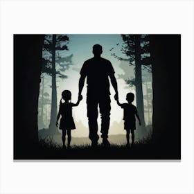 Silhouette Of A Father And His Children Father's Day Canvas Print