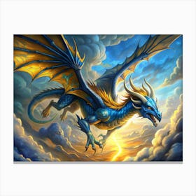 Majestic Blue Dragon Soaring Through The Clouds Canvas Print