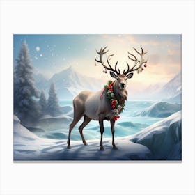 Reindeer In The Snow 1 Canvas Print