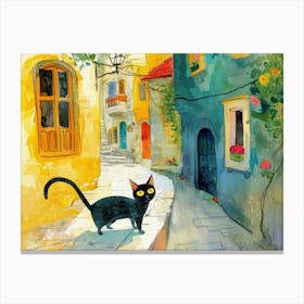 Larnaca, Cyprus   Cat In Street Art Watercolour Painting 3 Canvas Print