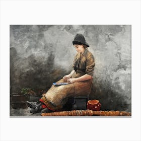 A Fishergirl Baiting Lines (1881), Winslow Homer Canvas Print