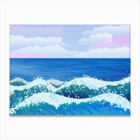 Landscape Sea Ocean Waves Beach Blue Sky Clouds Horizon Art Nature Painting Water Canvas Print