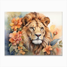 Lion Floral Wild Life Watercolor Canvas Print