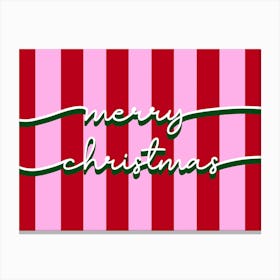 Merry Christmas Word Art Stripy Red and Pink Canvas Print