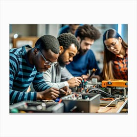 A Diverse Group Of Students Working On Electronics Projects Canvas Print