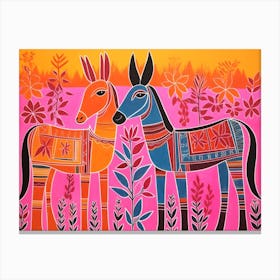 Donkey 1 Folk Style Animal Illustration Canvas Print