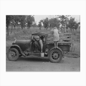 Migrant Getting Out Of Car With Pail To Get Some Water, Encamped Along Roadside Near Henrietta I E, Henryetta Canvas Print