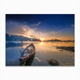 Old Boat At Dawn Oil Painting Landscape Canvas Print