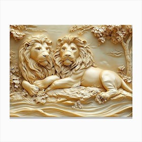 Beautiful 3d Marble Lions Canvas Print