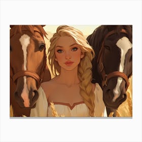 Girl With Horses Canvas Print