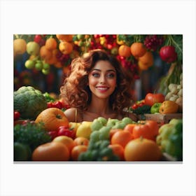 Beautiful Young Woman In The Market Canvas Print