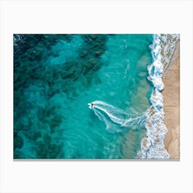 Aerial View Capturing A Single Surfer Carving Through The Azure Waves Silhouetted Against The Cryst (4) Canvas Print