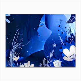 Blue Flowers And A Woman Canvas Print