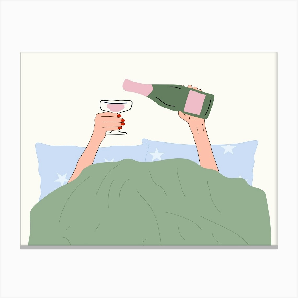 Wine in Bed Bedroom Poster Canvas Print by House of Saturn