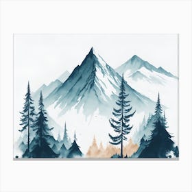 Mountain And Forest In Minimalist Watercolor Horizontal Composition 330 Canvas Print