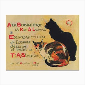 Paris Cats, Muted Neutral Vintage Art Canvas Print