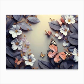 Luxurious Background with Flowers, Leaves and Butterflies 1 Canvas Print