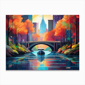 Boat Under The Bridge Canvas Print