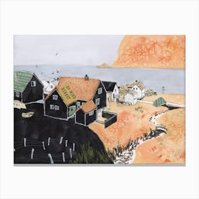 House On The Beach Island Poster Collage Canvas Print