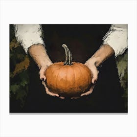 Woman Holding A Pumpkin Canvas Print